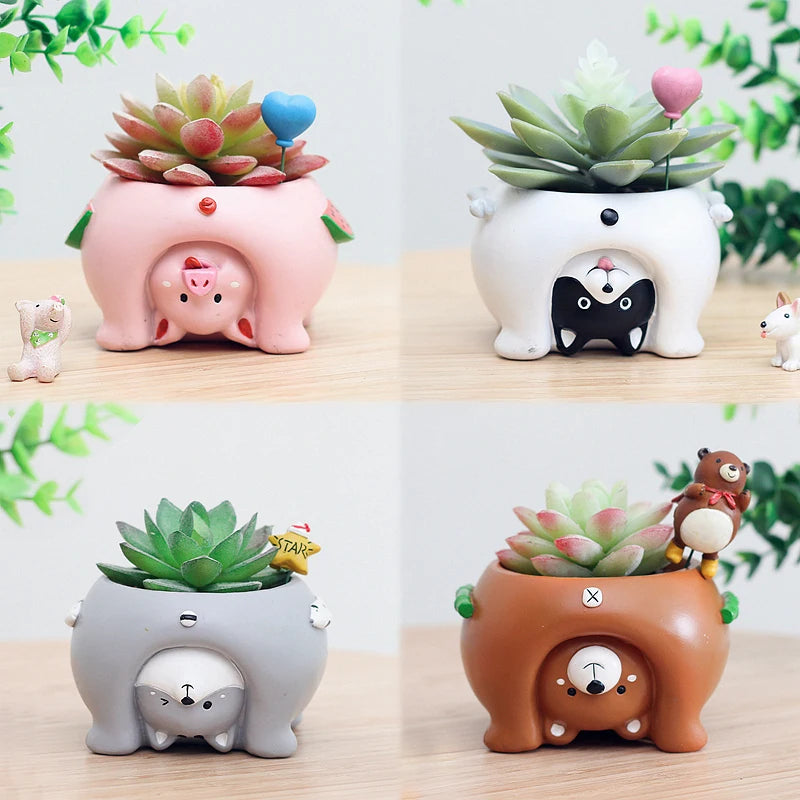 Upside Down Cute Animal Flower Pots - Resin Planters