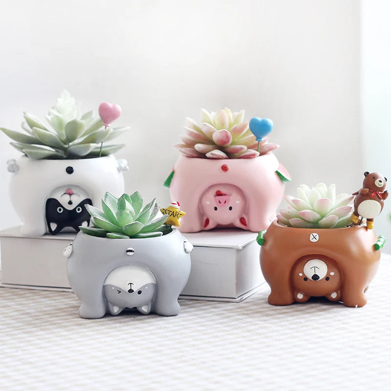 Upside Down Cute Animal Flower Pots - Resin Planters