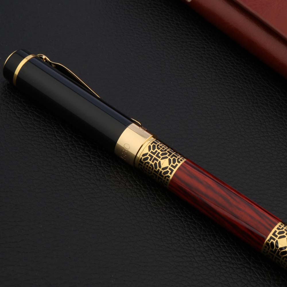 Luxury Gold Carved Mahogany Ink Pen - Exquisite Writing Instrument and Perfect Gift