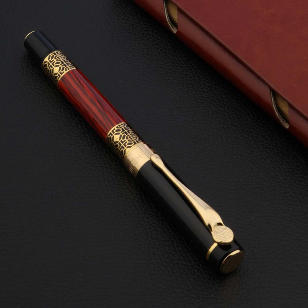 Luxury Gold Carved Mahogany Ink Pen - Exquisite Writing Instrument and Perfect Gift