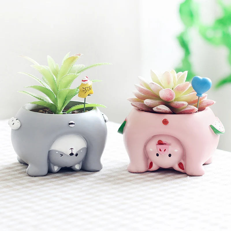 Upside Down Cute Animal Flower Pots - Resin Planters