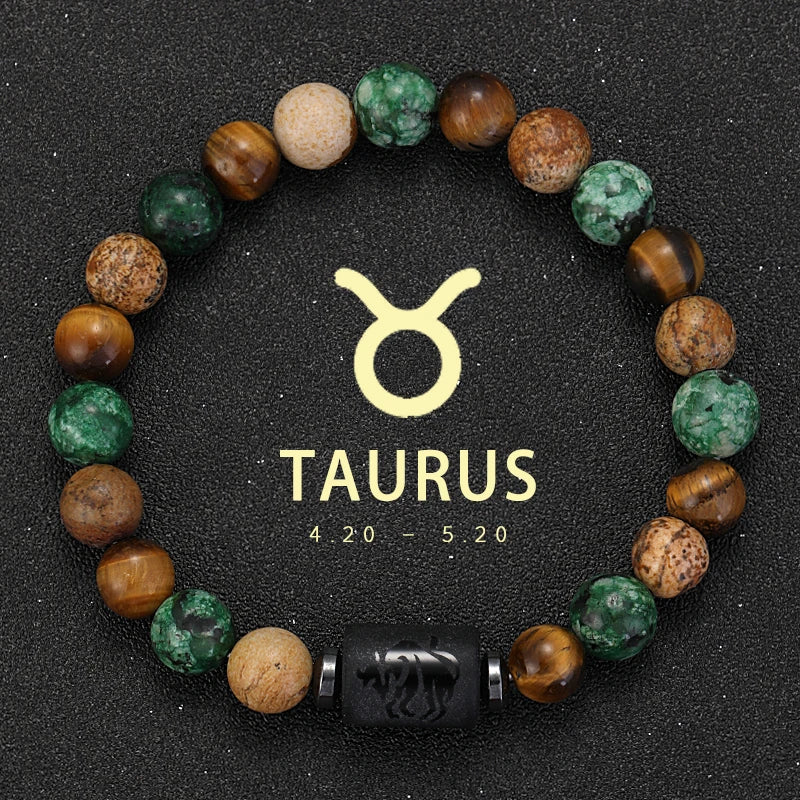 12 Zodiac Signs Natural Stone Bracelets