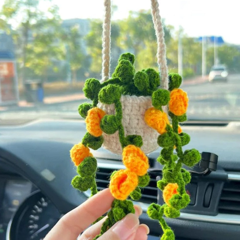 Hanging Plant Crochet for Car Decor - Handmade Car Accessory