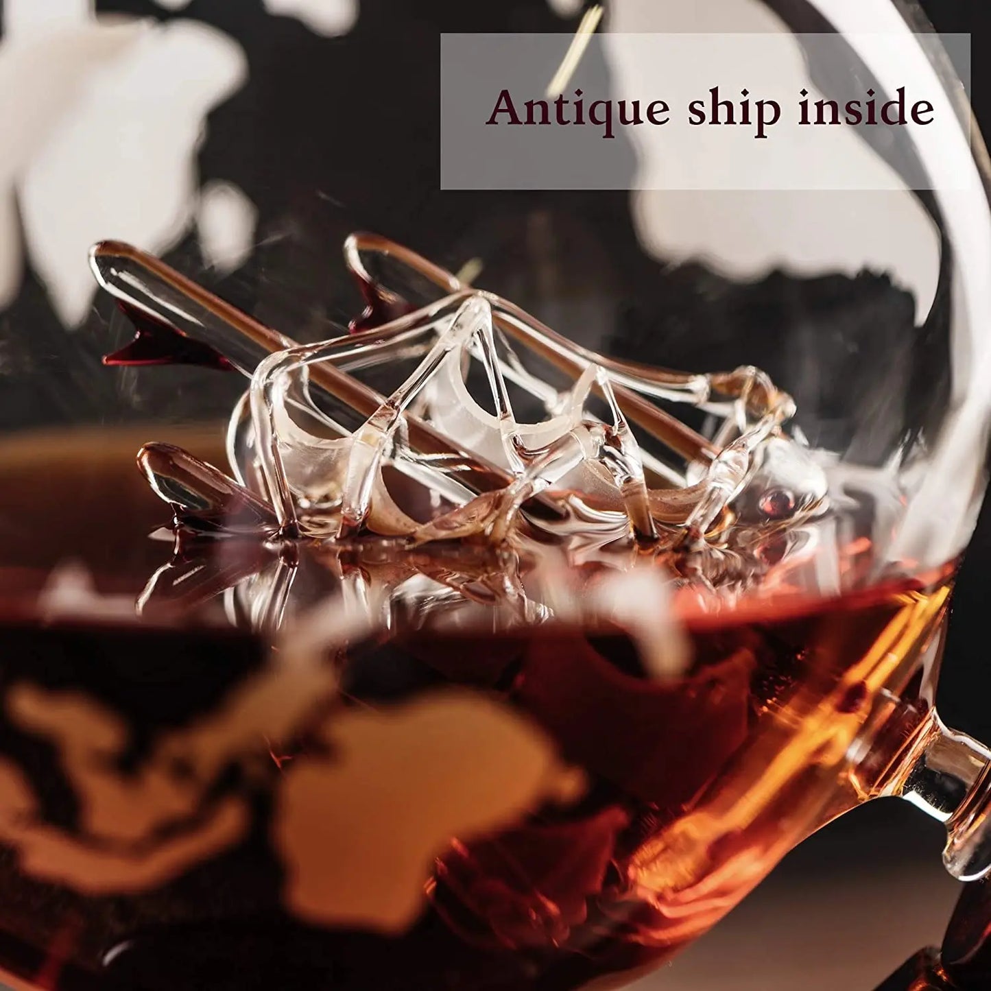 Father's Day Gift - Globe Whiskey Decanter Set with Hand-Blown Ship and Etched Glasses