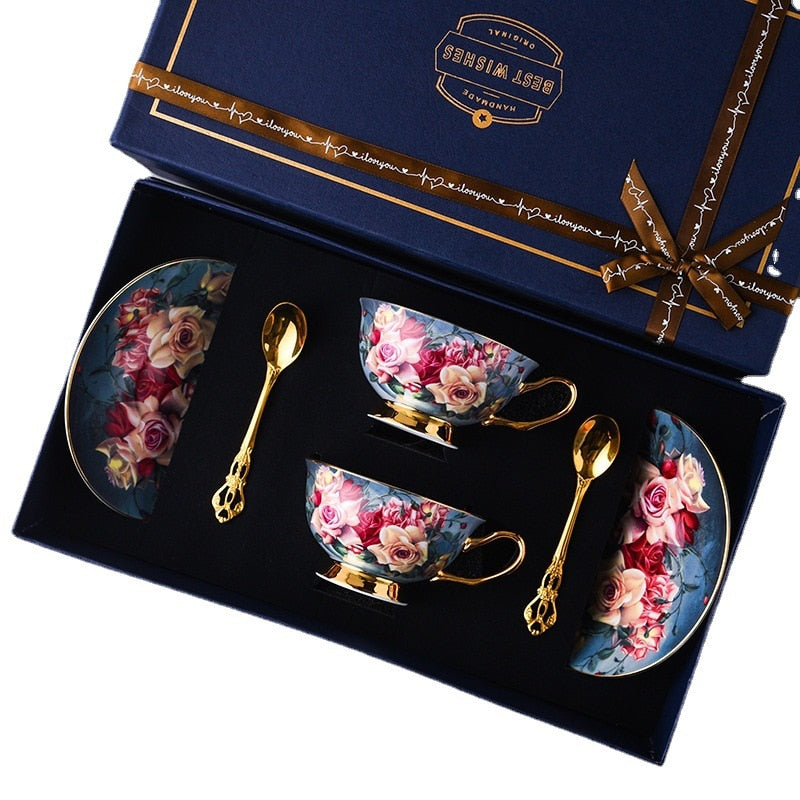 Bone Porcelain Tea Cup and Dish Set - Light Luxury Exquisite Gift Box