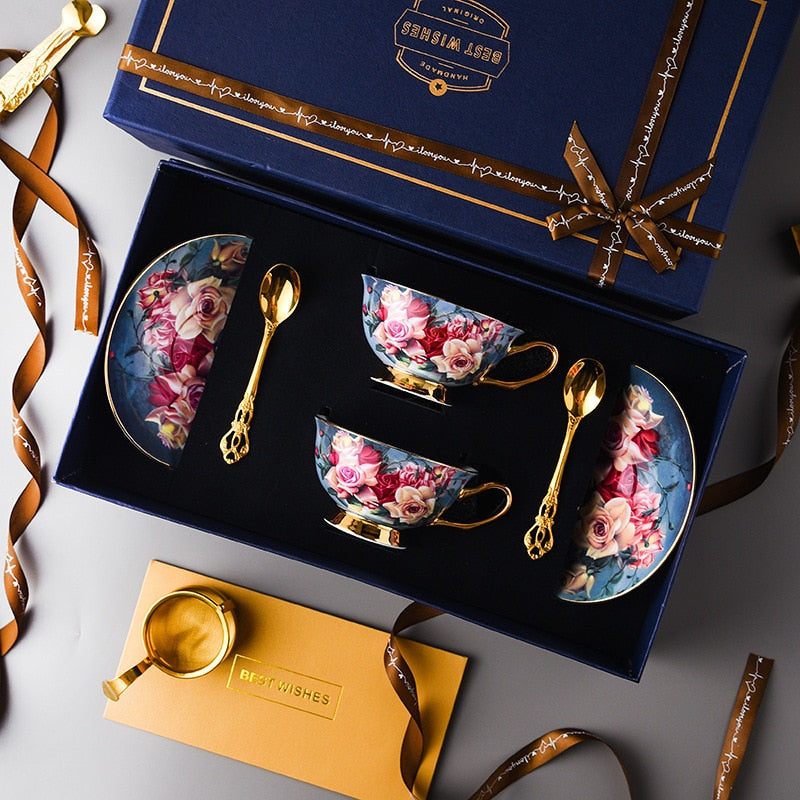 Bone Porcelain Tea Cup and Dish Set - Light Luxury Exquisite Gift Box