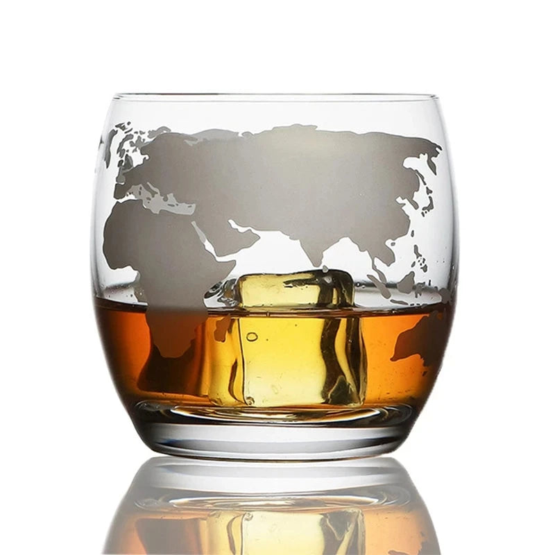 Father's Day Gift - Globe Whiskey Decanter Set with Hand-Blown Ship and Etched Glasses