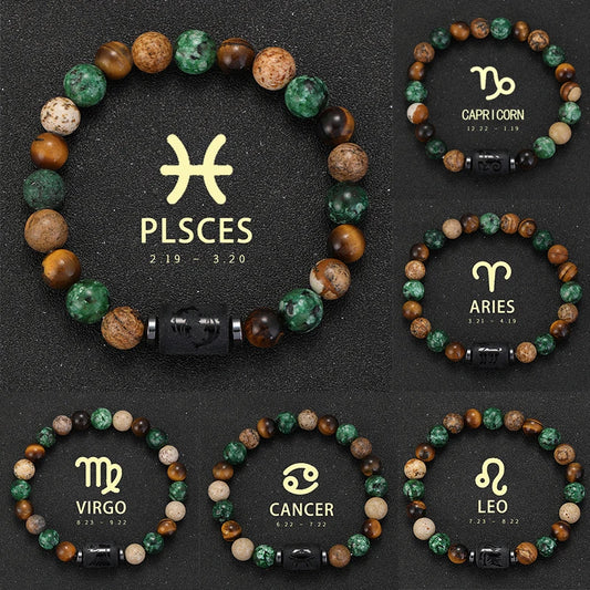 12 Zodiac Signs Natural Stone Bracelets