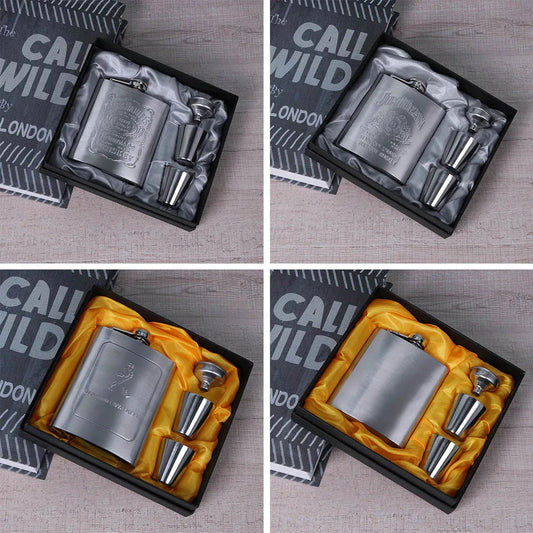 7oz Silver Whiskey Flask Set - Perfect Father's day Gift Just a Gift Shop