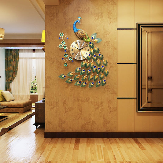 Peacock Quartz Wall Clock - Unique and Stylish Living Room Decoration