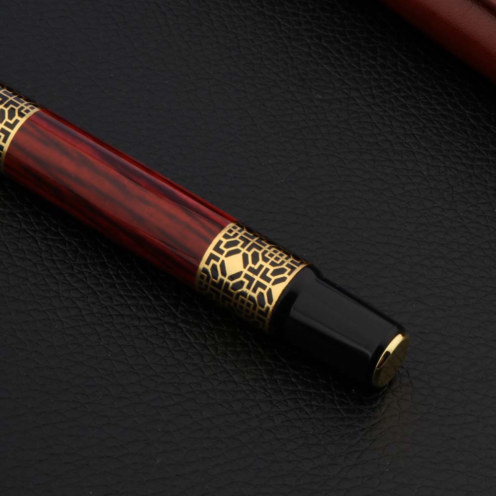 Luxury Gold Carved Mahogany Ink Pen - Exquisite Writing Instrument and Perfect Gift