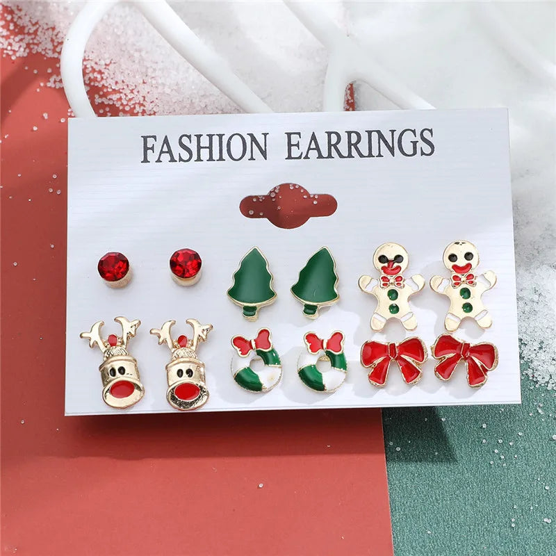 6 Pair Christmas Stud Earrings – Festive Holiday Jewelry Set