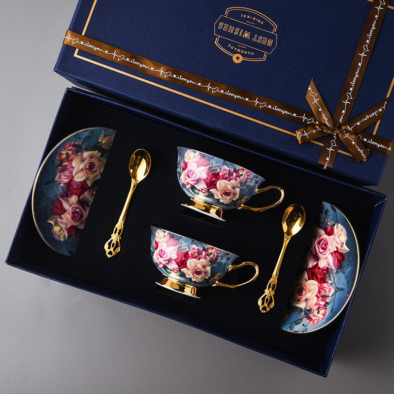 Bone Porcelain Tea Cup and Dish Set - Light Luxury Exquisite Gift Box