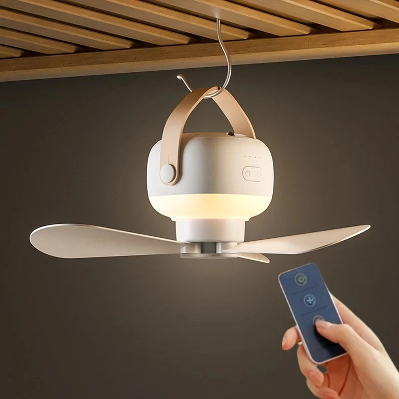 Portable Ceiling Fan for Camping with LED Light & Remote Control