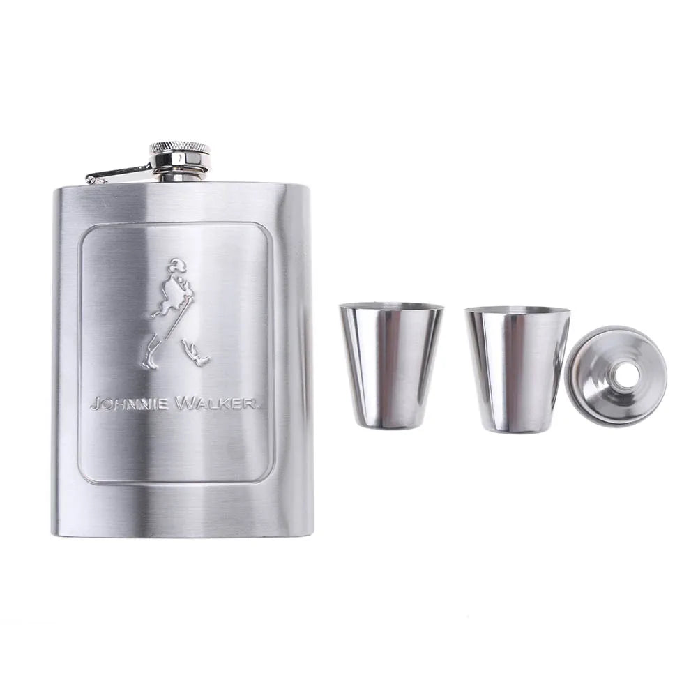 7oz Silver Whiskey Flask Set - Perfect Father's day Gift