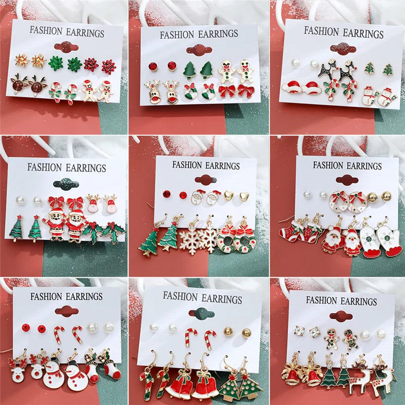 6 Pair Christmas Stud Earrings – Festive Holiday Jewelry Set