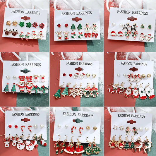 6 Pair Christmas Stud Earrings – Festive Holiday Jewelry Set