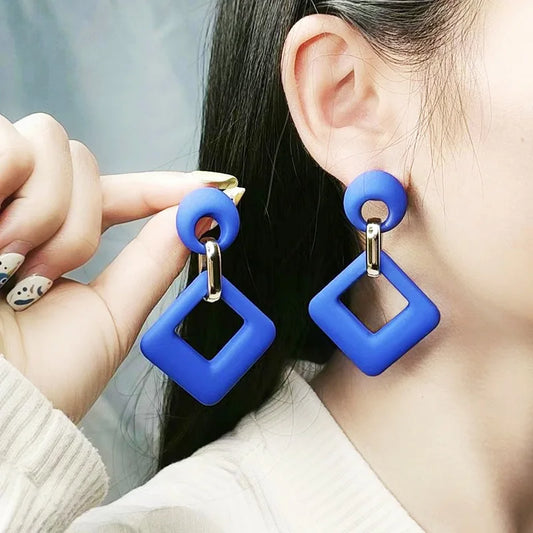 Korean Geometric Hollow Square Acrylic Dangle Earrings