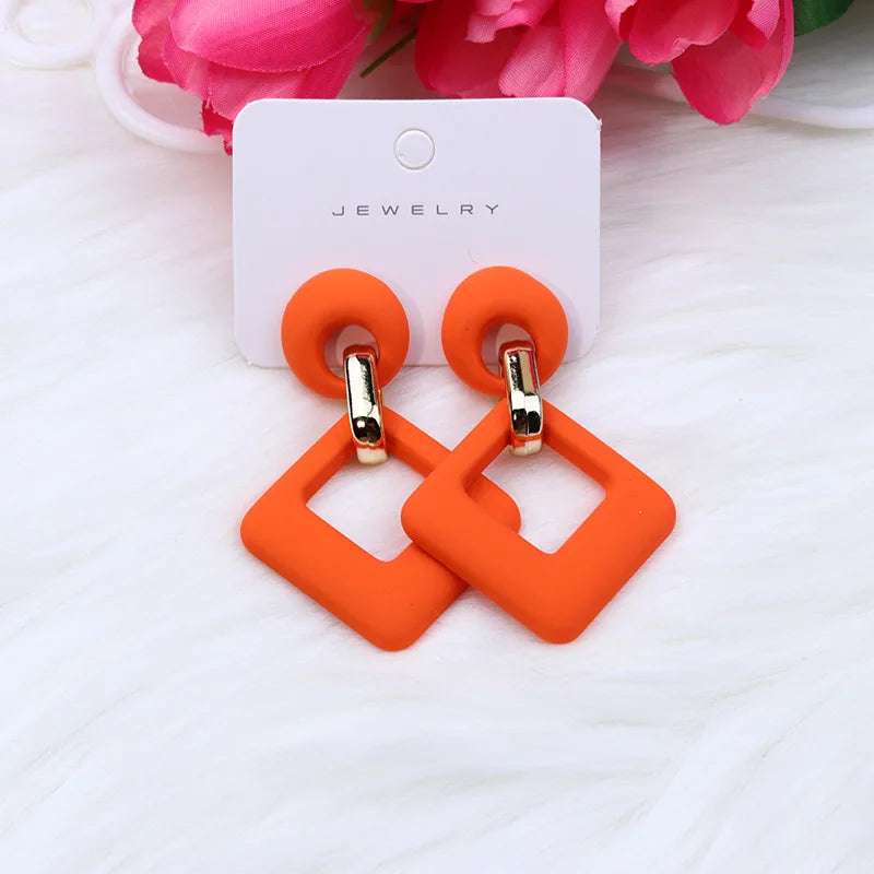 Korean Geometric Hollow Square Acrylic Dangle Earrings