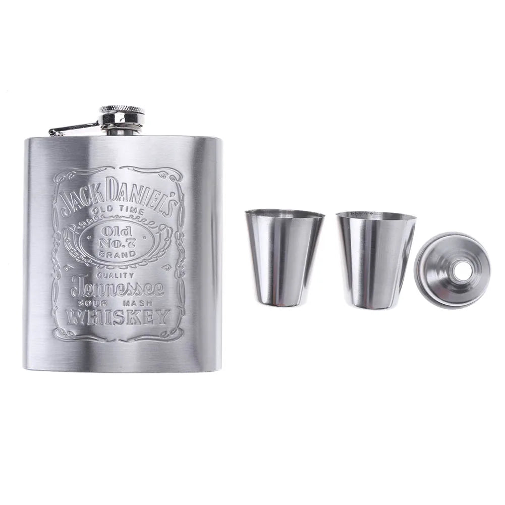 7oz Silver Whiskey Flask Set - Perfect Father's day Gift