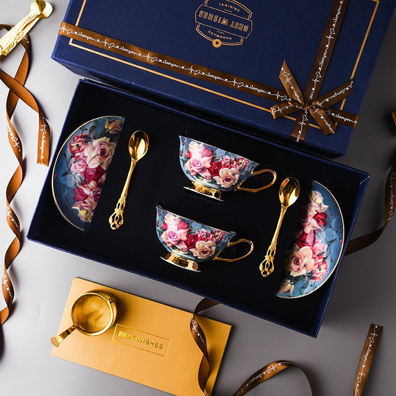 Bone Porcelain Tea Cup and Dish Set - Light Luxury Exquisite Gift Box