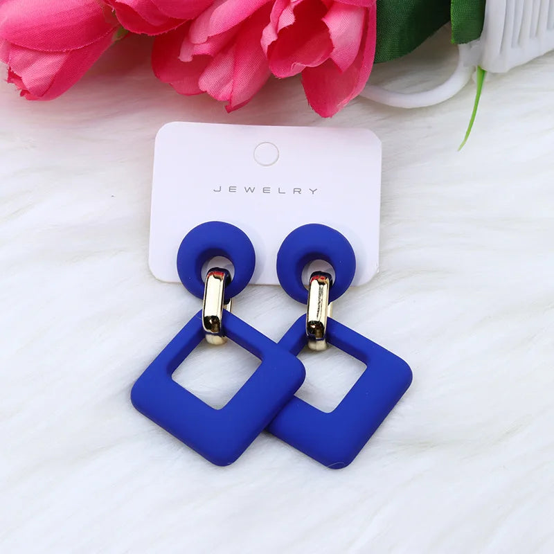 Korean Geometric Hollow Square Acrylic Dangle Earrings