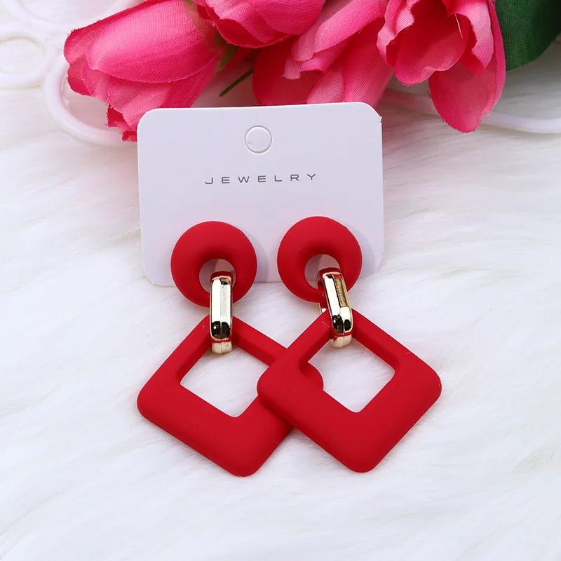 Korean Geometric Hollow Square Acrylic Dangle Earrings