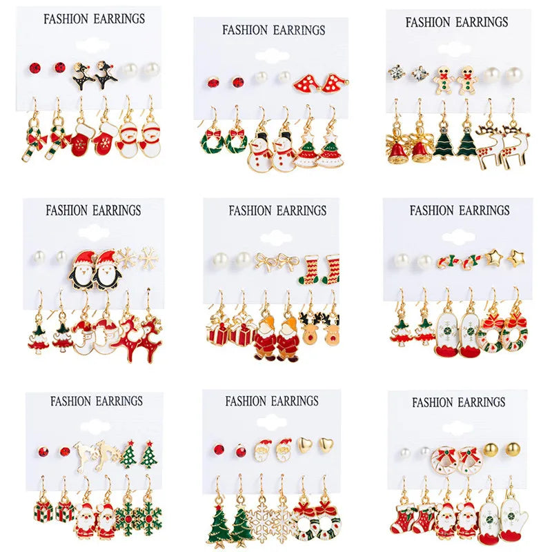 6 Pair Christmas Stud Earrings – Festive Holiday Jewelry Set